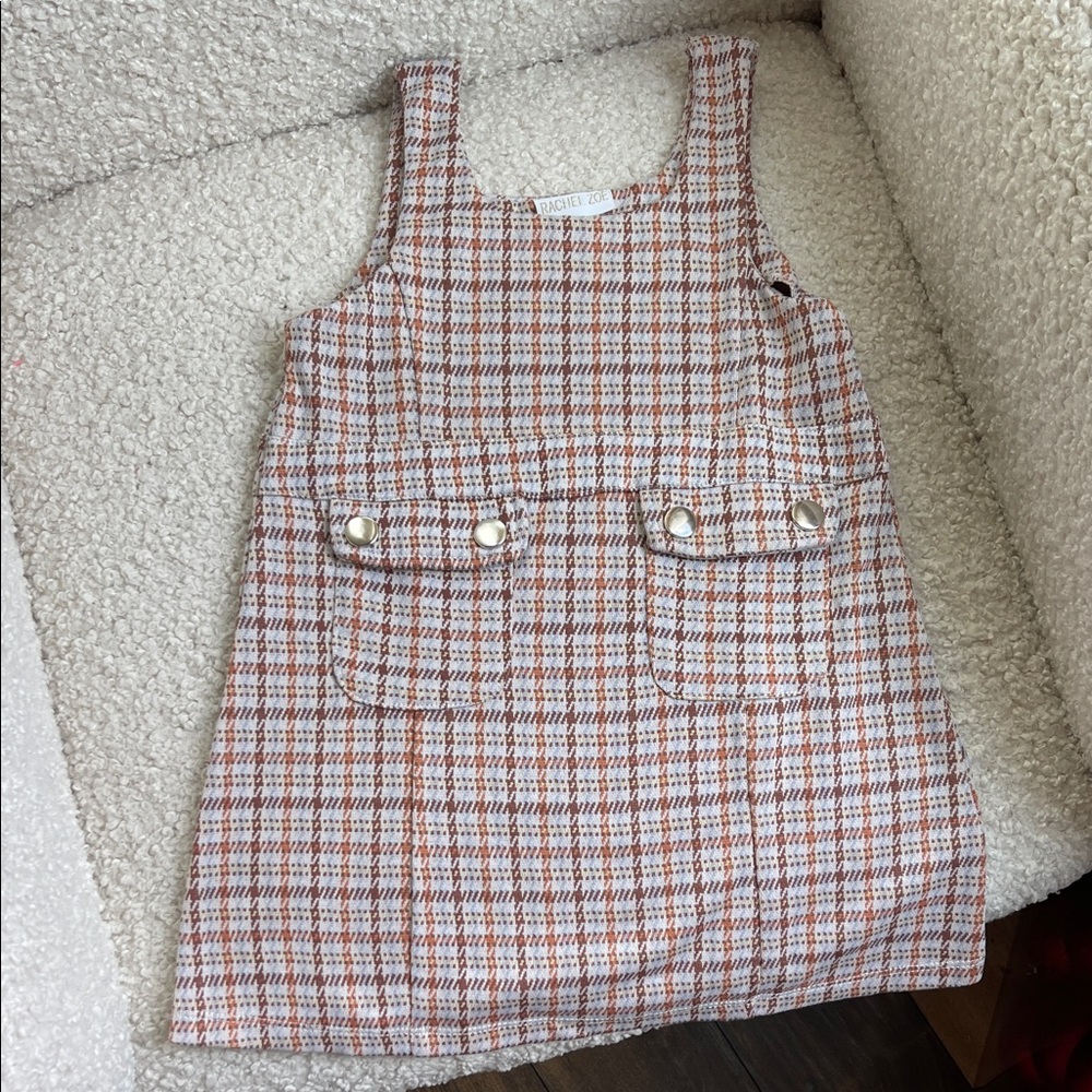 Rachel Zoe Kids Plaid Romper Dress in Brown and White